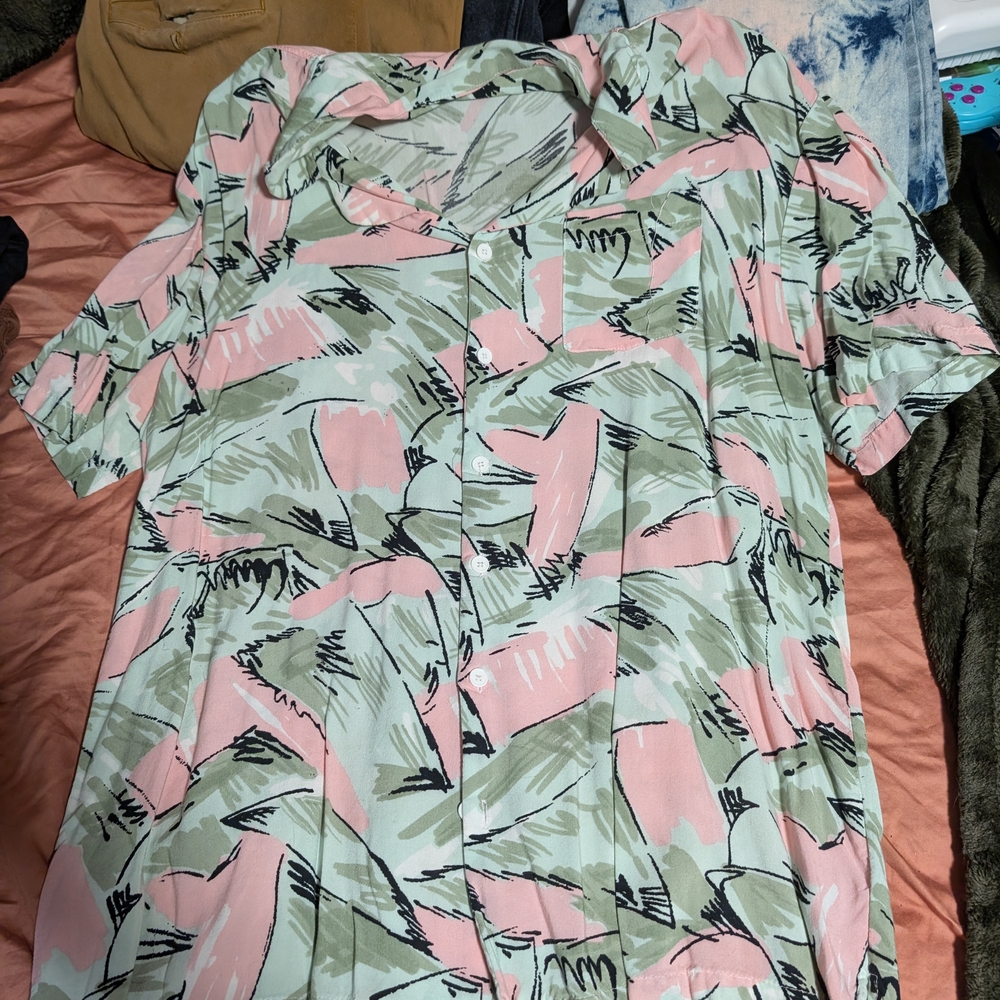 Tropical Print Button-Up Shirt